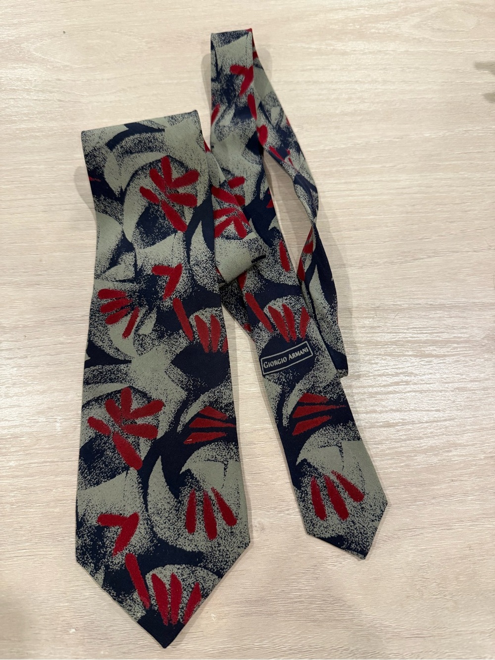 Giorgio Armani Olive, Navy & Red Abstract Floral Silk Tie